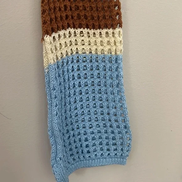 Urban Outfitters Chloe Cropped Open-knit Sweater Y2K Color Block Crochet | M - Picture 6 of 9